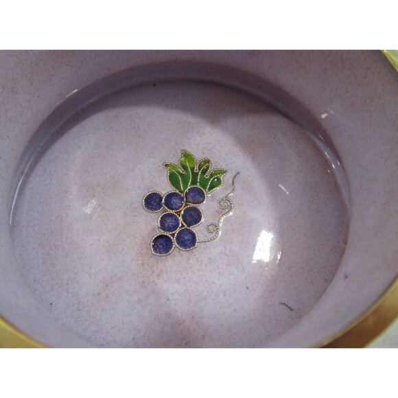 Vintage Decorative Cloisonne Wine Coaster With Grape Vine Motif GUC Red Brass - Picture 9 of 10